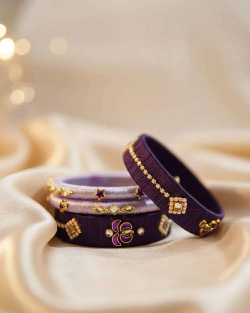 4 Pcs Handmade silk Kundan Churi | Bangle