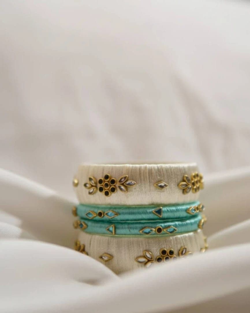 4 Pcs Handmade silk Kundan Churi | Bangle
