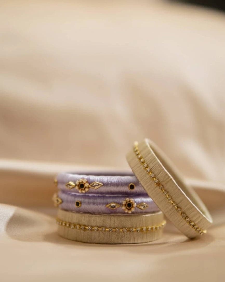 4 Pcs Handmade silk Kundan Churi | Bangle