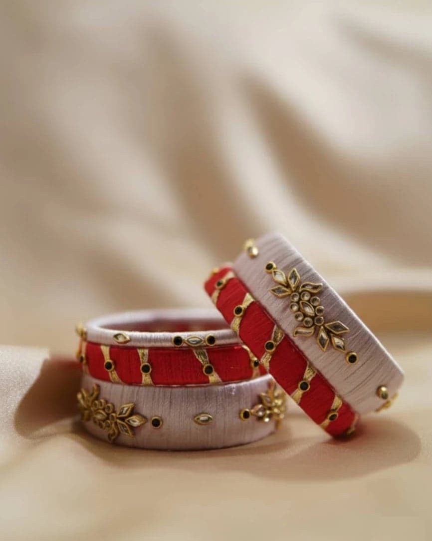 5-Pcs Handmade Silk Kundan Churi Set | Bridal Designer Bangles